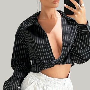 LIKE NEW Princess Polly Stripe Collared Crop Top